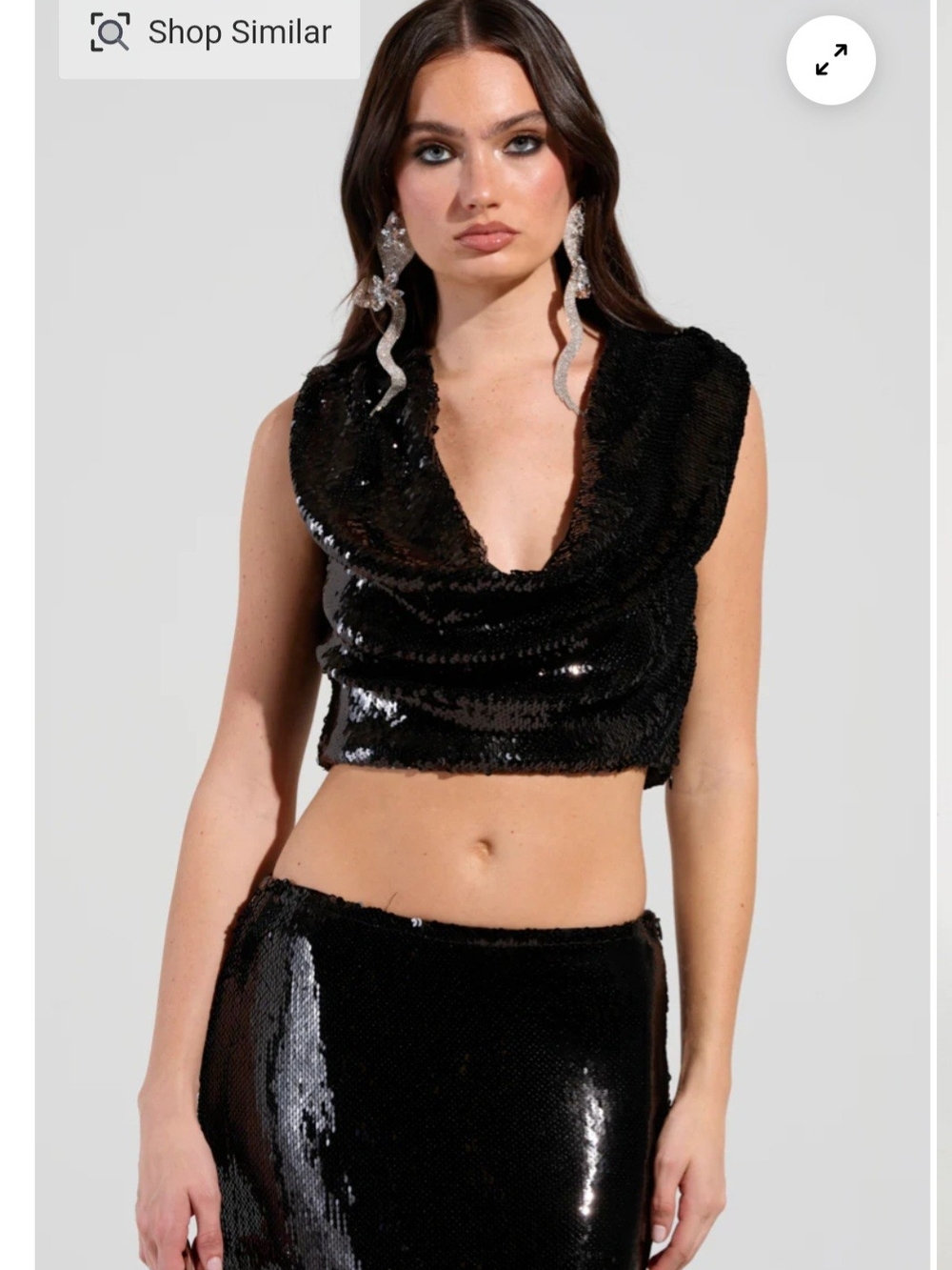 AKIRA Party In The City Black Sequin Crop Top Size XL